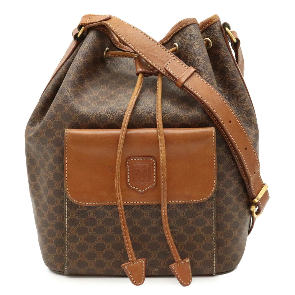 Celine Macadam drawstring bag shoulder Hobo leather dark brown